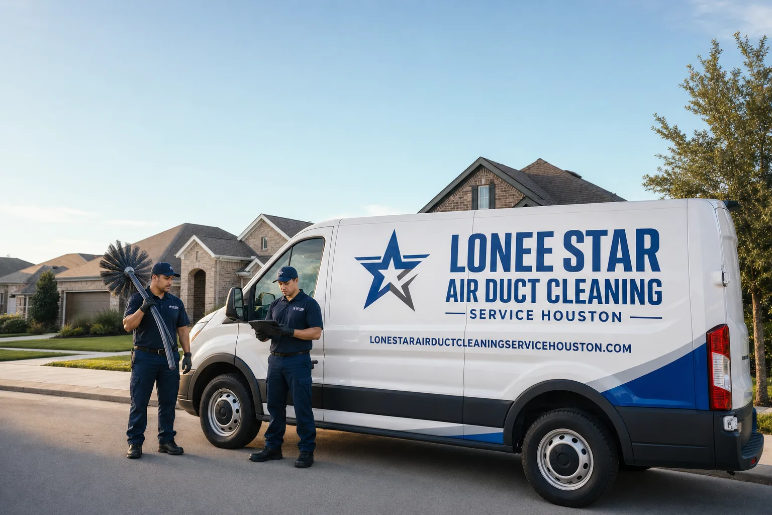 Lone Star Air Duct Cleaning Service Houston service vehicle and crew in Houston, TX